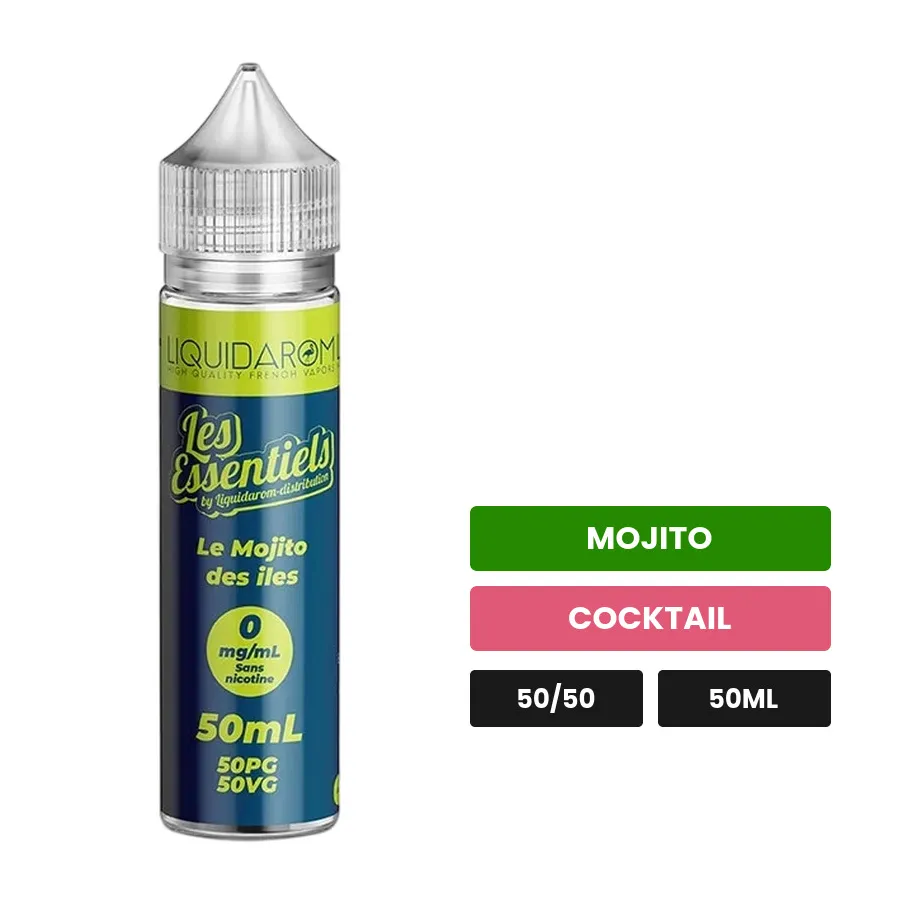 E-liquide Le Mojito Des Iles de Les Essentiels, 50 ml, saveurs mojito et cocktail.