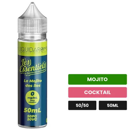 E-liquide Le Mojito Des Iles de Les Essentiels, 50 ml, saveurs mojito et cocktail.