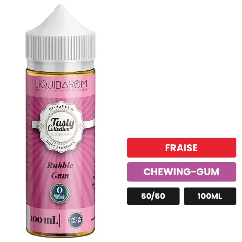 E-liquide Bubble gum de Liquidarom, 100 ml, saveurs fraise et chewing-gum.