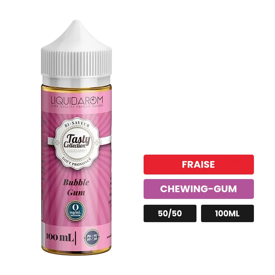 E-liquide Bubble gum de Liquidarom, 100 ml, saveurs fraise et chewing-gum.