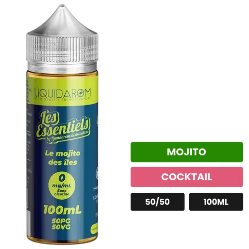 E-liquide Le Mojito Des îles de Liquidarom, 100 ml, saveurs mojito et cocktail.