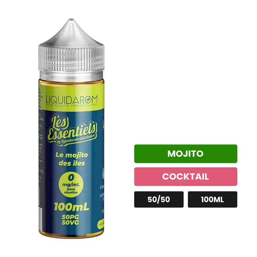 E-liquide Le Mojito Des îles de Liquidarom, 100 ml, saveurs mojito et cocktail.