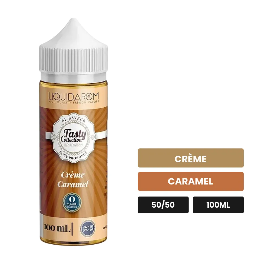E-liquide Crème Caramel de Liquidarom, 100 ml, saveurs crème et caramel.