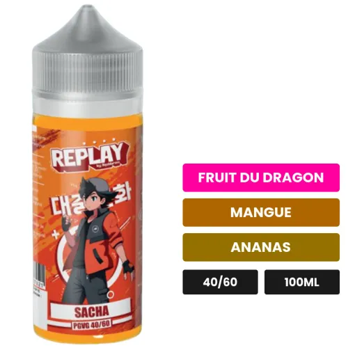 E-liquide Sacha de Liquidarom, 100 ml, saveurs fruit du dragon, mangue et ananas.