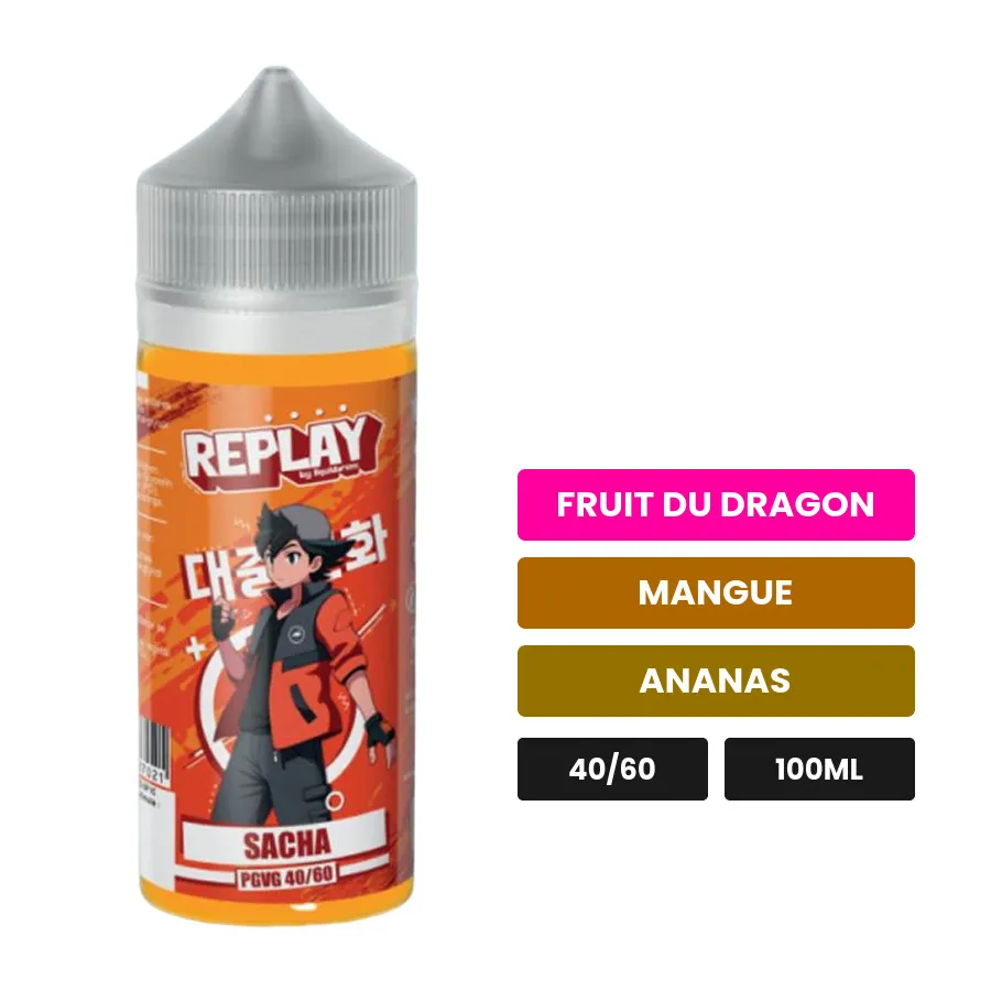 E-liquide Sacha de Liquidarom, 100 ml, saveurs fruit du dragon, mangue et ananas.