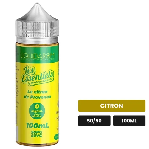 E-liquide Citron de Provence de Les Essentiels, 100 ml, saveur citron.
