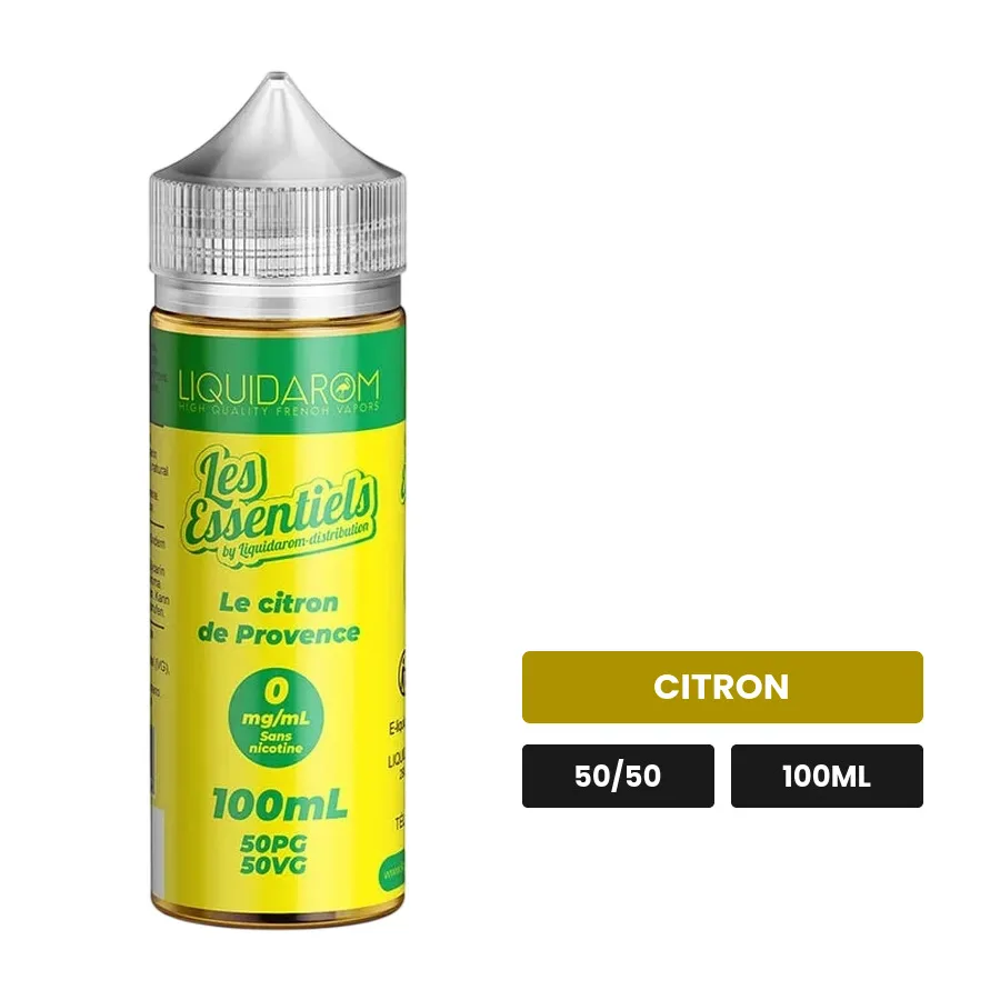 E-liquide Citron de Provence de Les Essentiels, 100 ml, saveur citron.