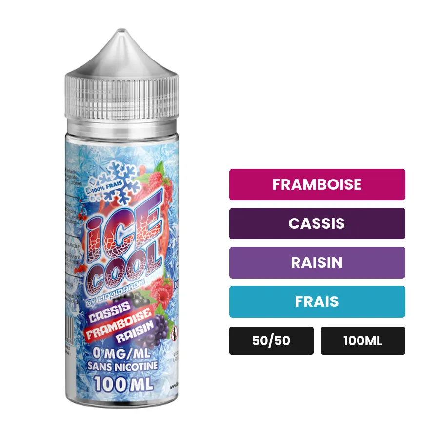 E-liquide Cassis Framboise Raisin de Liquidarom, 100 ml, saveurs framboise, cassis, raisin et 1 autre.