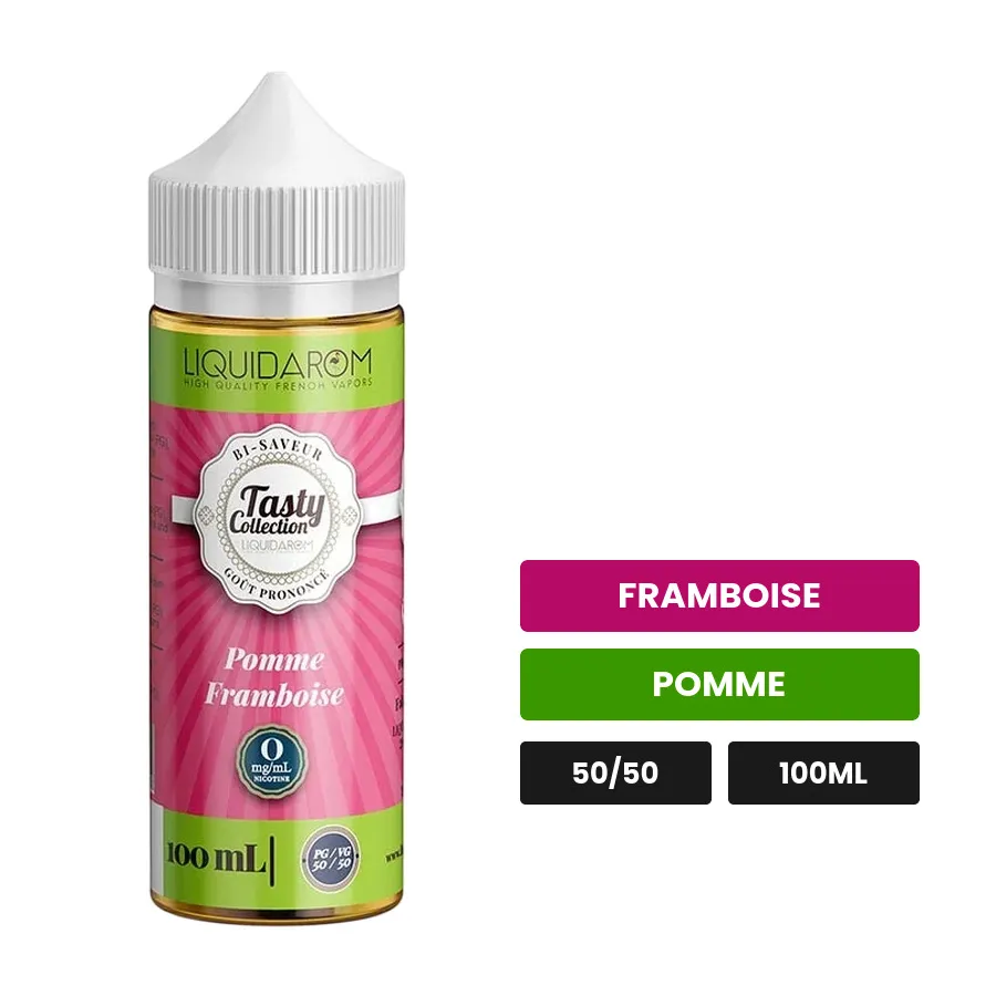 E-liquide Pomme Framboise de Liquidarom, 100 ml, saveurs framboise et pomme.