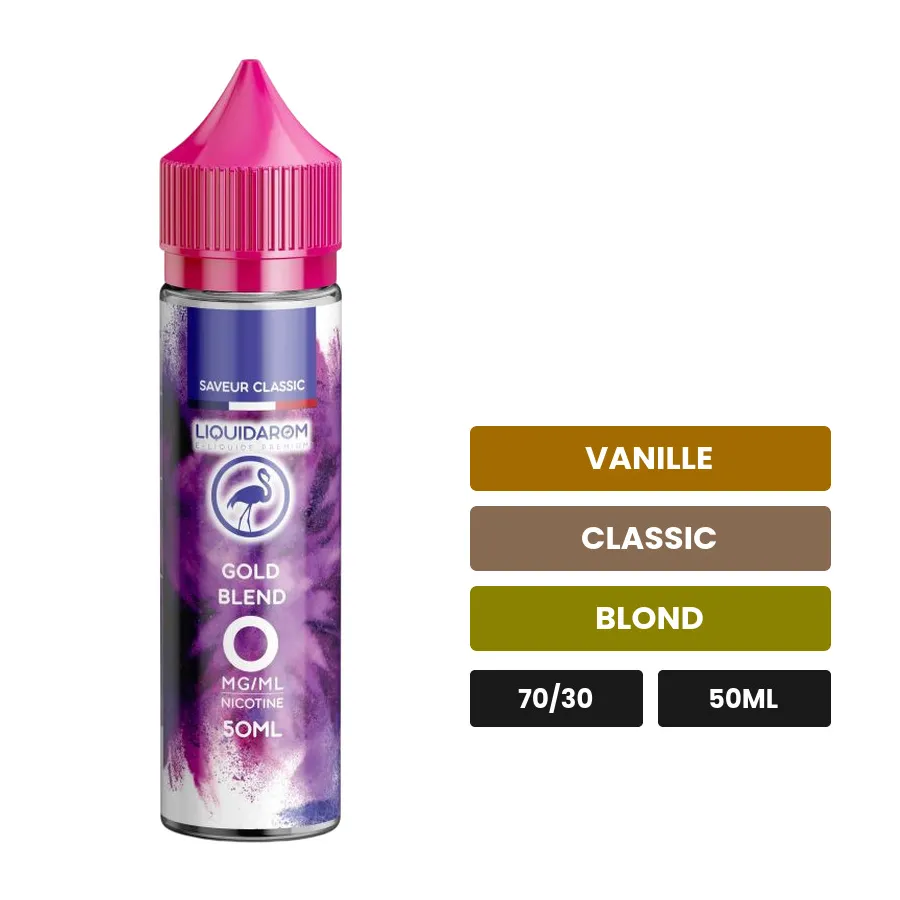 E-liquide Gold Blend de Liquidarom, 50 ml, saveurs vanille, classic et blond.