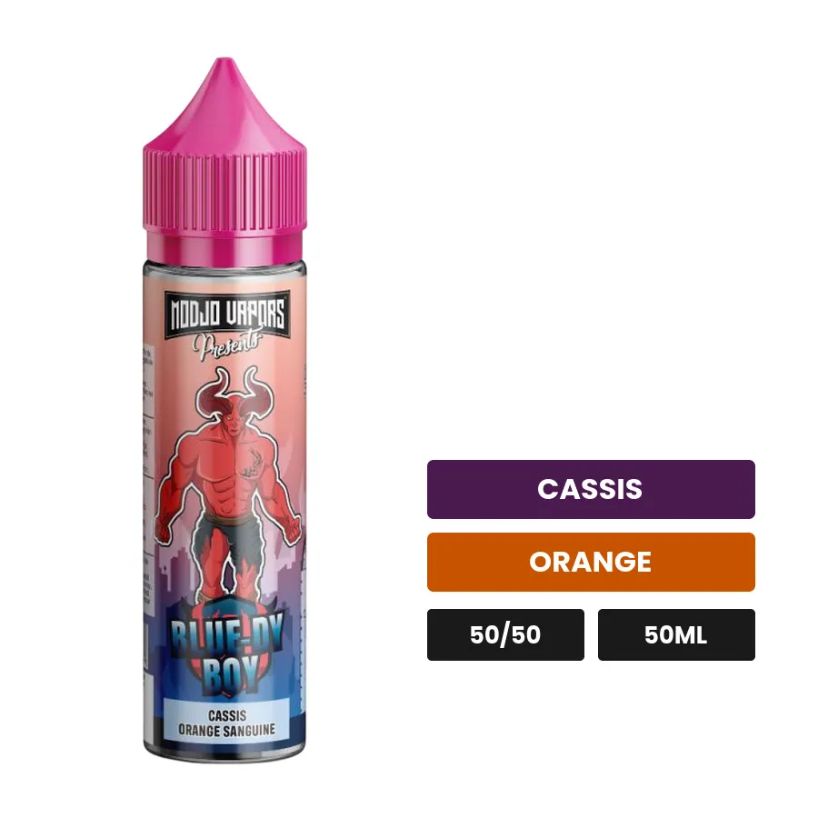 E-liquide Blue-Dy Boy de Liquidarom, 50 ml, saveurs cassis et orange.