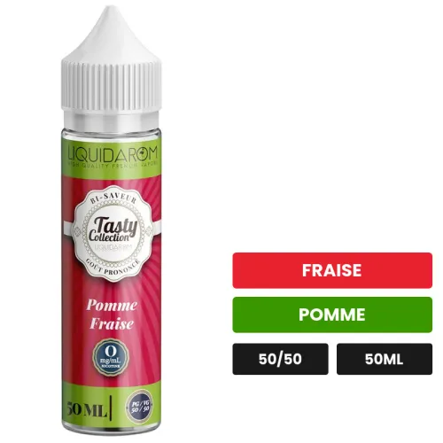 E-liquide Pomme Fraise de Liquidarom, 50 ml, saveurs fraise et pomme.