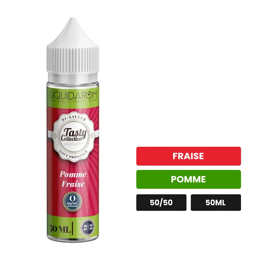 E-liquide Pomme Fraise de Liquidarom, 50 ml, saveurs fraise et pomme.
