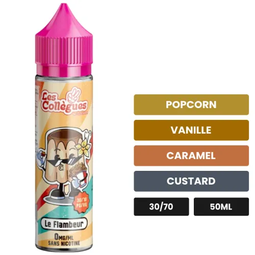 E-liquide Le Flambeur de Liquidarom, 50 ml, saveurs popcorn, vanille, caramel et 1 autre.