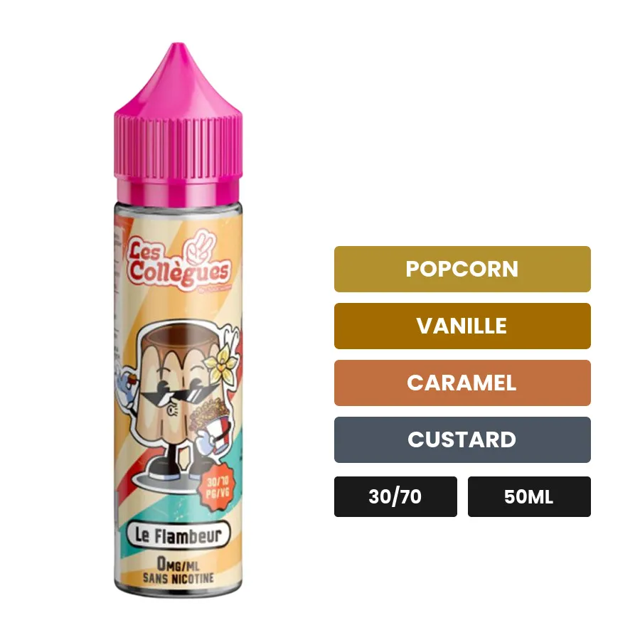 E-liquide Le Flambeur de Liquidarom, 50 ml, saveurs popcorn, vanille, caramel et 1 autre.