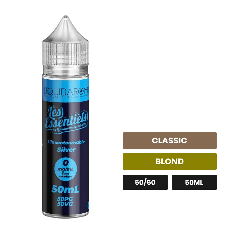E-liquide L'Incontournable Silver de Les Essentiels, 50 ml, saveurs classic et blond.