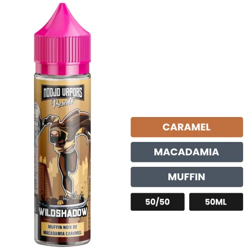 E-liquide Wildshadow de Liquidarom, 50 ml, saveurs caramel, macadamia et muffin.