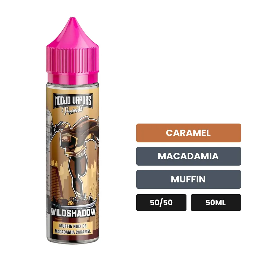 E-liquide Wildshadow de Liquidarom, 50 ml, saveurs caramel, macadamia et muffin.