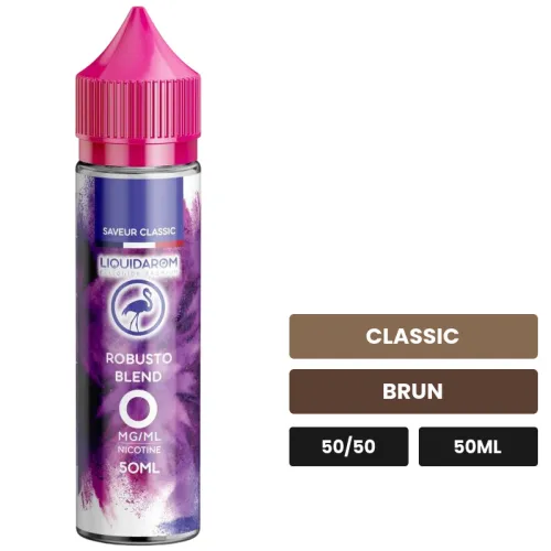 E-liquide Robusto Blend de Liquidarom, 50 ml, saveurs classic et brun.