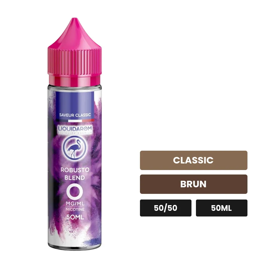 E-liquide Robusto Blend de Liquidarom, 50 ml, saveurs classic et brun.