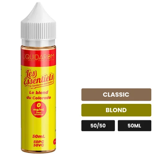 E-liquide Le Blend Du Colorado de Les Essentiels, 50 ml, saveurs classic et blond.