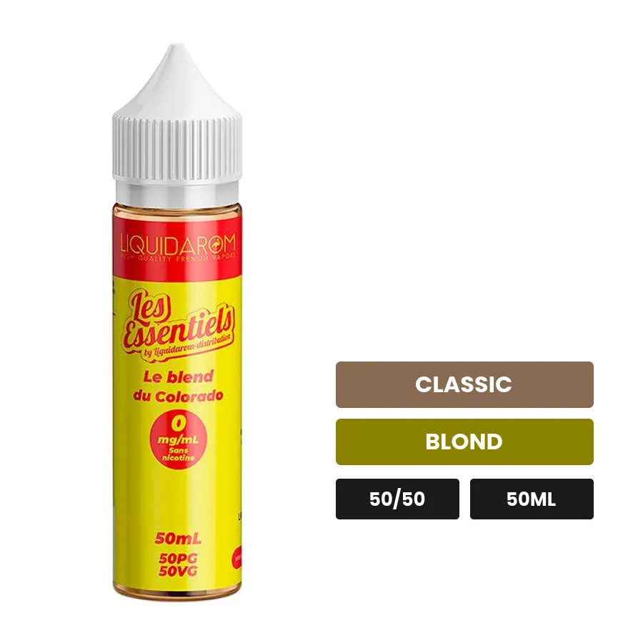 E-liquide Le Blend Du Colorado de Les Essentiels, 50 ml, saveurs classic et blond.