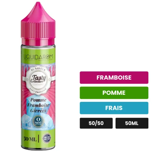 E-liquide Pomme Framboise Givrés de Liquidarom, 50 ml, saveurs framboise, pomme et frais.