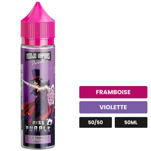 E-liquide Miss Purple de Liquidarom, 50 ml, saveurs framboise et violette.
