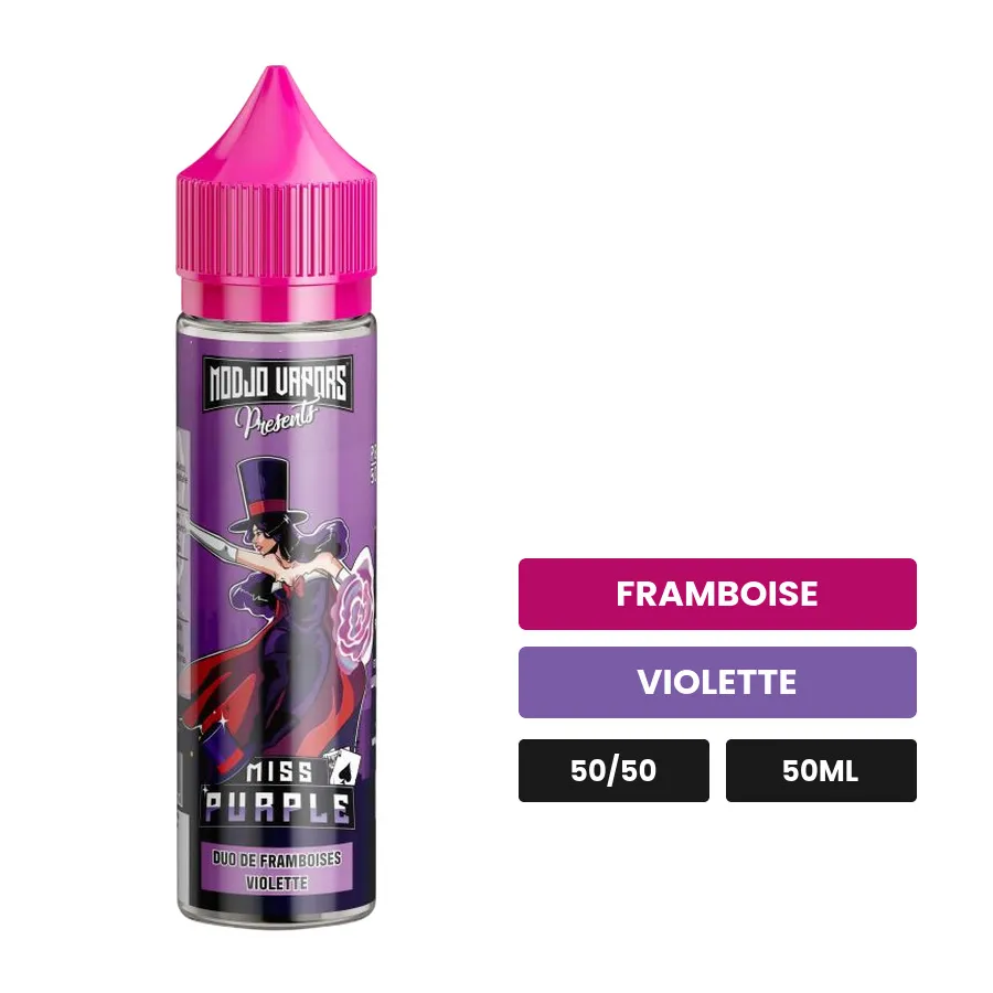 E-liquide Miss Purple de Liquidarom, 50 ml, saveurs framboise et violette.