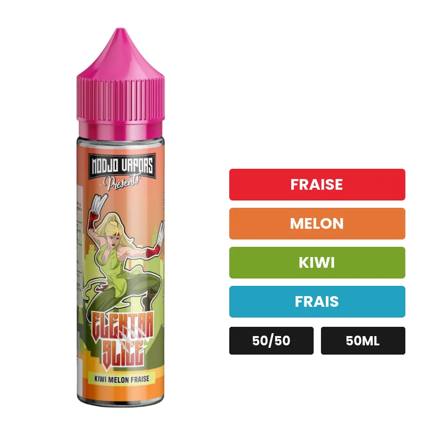E-liquide Elektra Slice de Liquidarom, 50 ml, saveurs fraise, melon, kiwi et 1 autre.