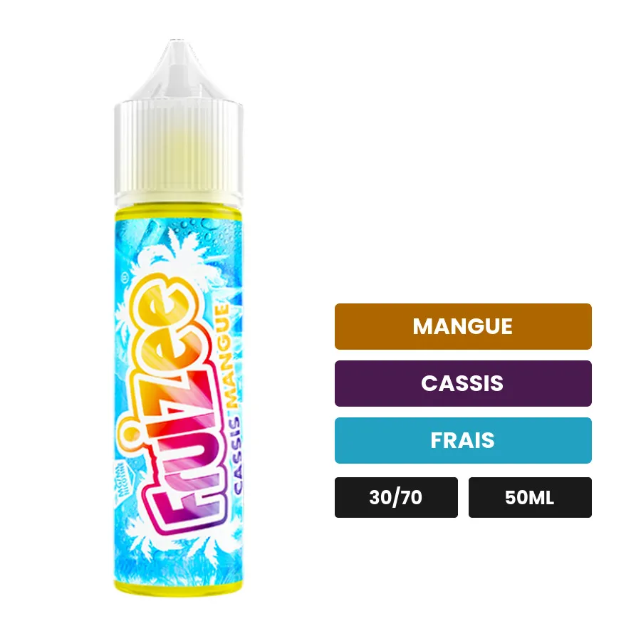 E-liquide Cassis Mangue d'Eliquid France, 50 ml, saveurs mangue, cassis et frais.