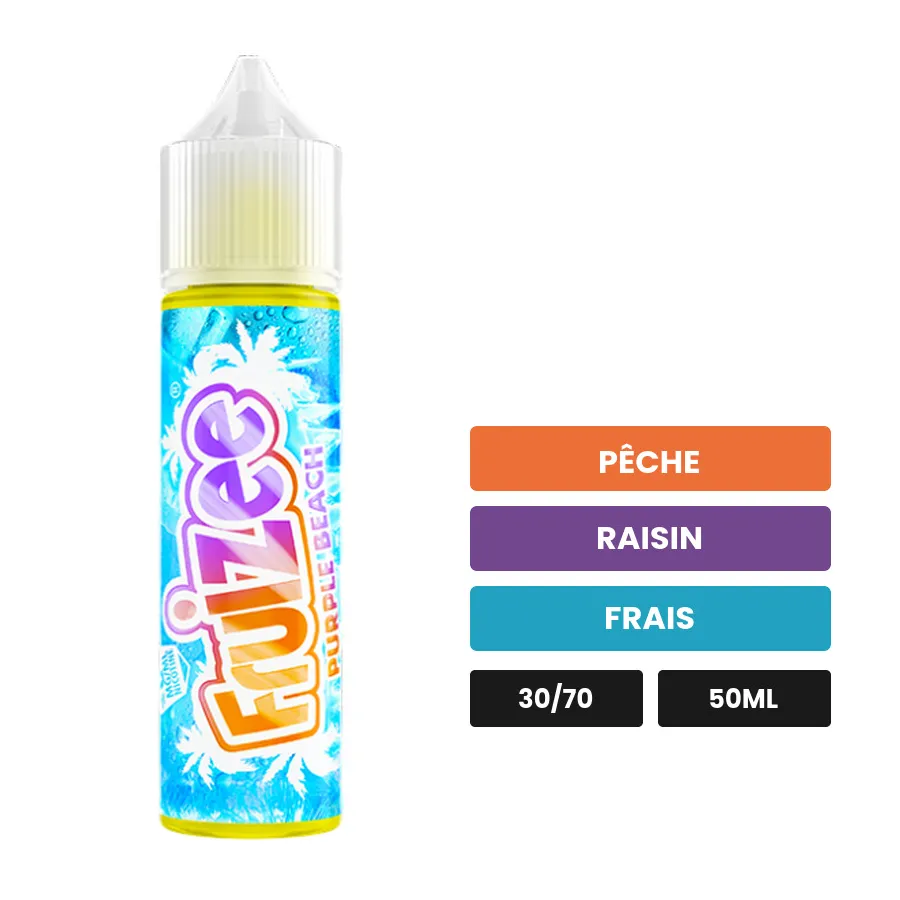 E-liquide Purple Beach d'Eliquid France, 50 ml, saveurs pêche, raisin et frais.