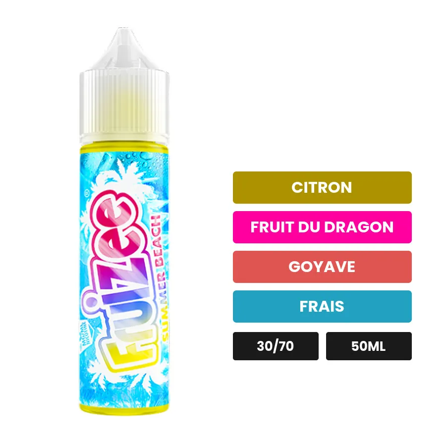 E-liquide Summer Beach d'Eliquid France, 50 ml, saveurs citron, fruit du dragon, goyave et 1 autre.
