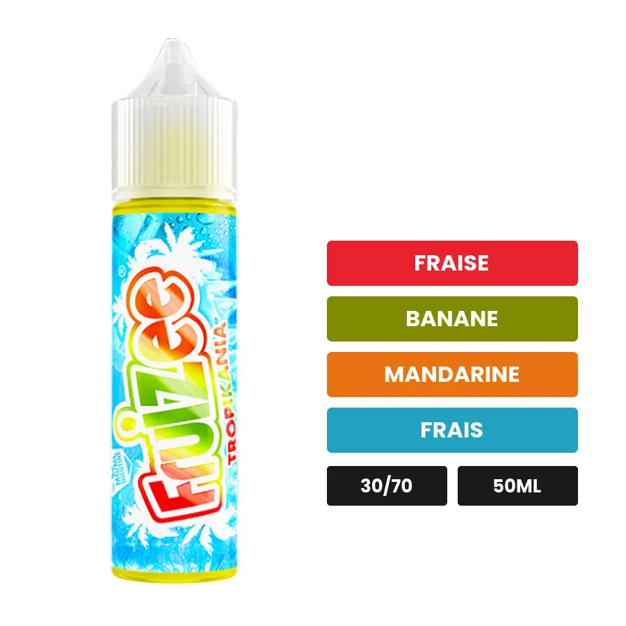 E-liquide Tropikania d'Eliquid France, 50 ml, saveurs fraise, banane, mandarine et 1 autre.