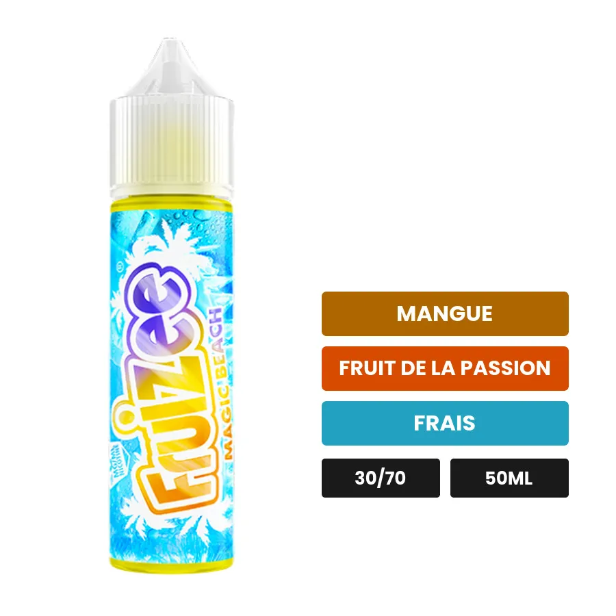 E-liquide Magic Beach d'Eliquid France, 50 ml, saveurs mangue, fruit de la passion et frais.