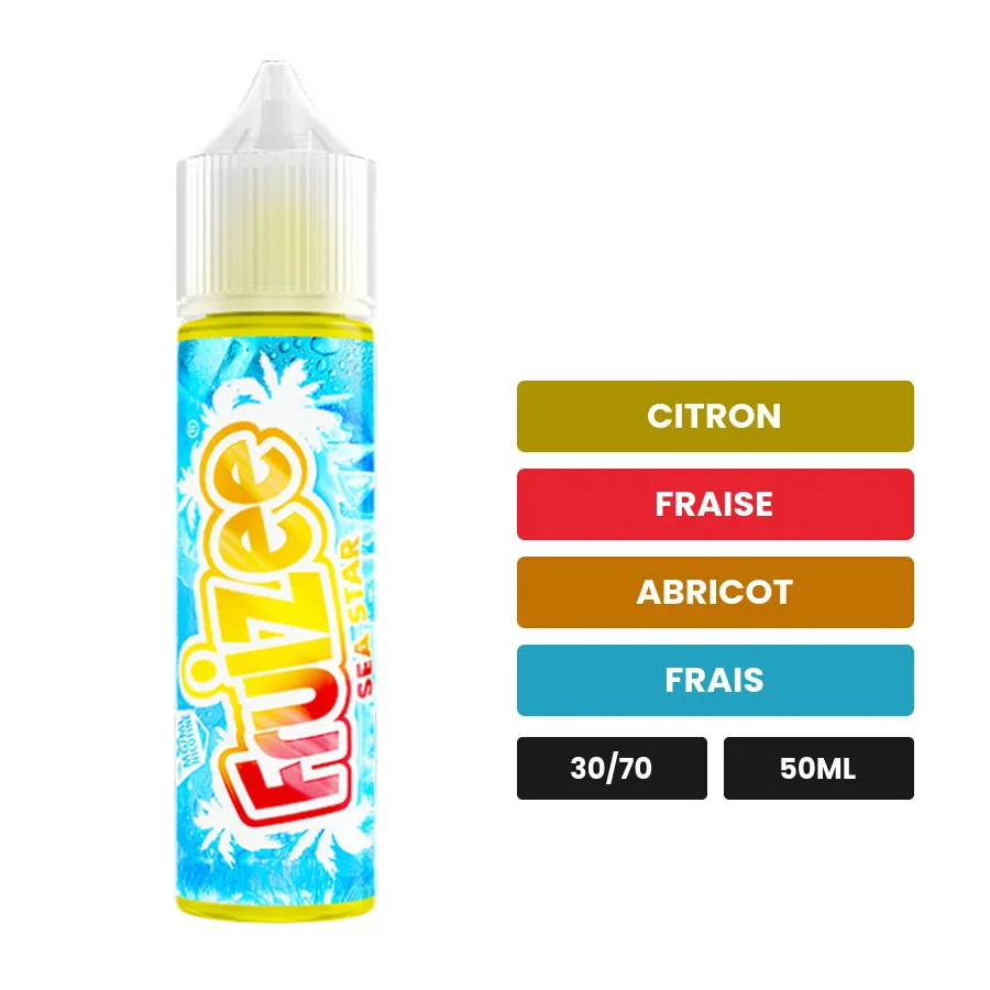 E-liquide Sea Star d'Eliquid France, 50 ml, saveurs citron, fraise, abricot et 1 autre.