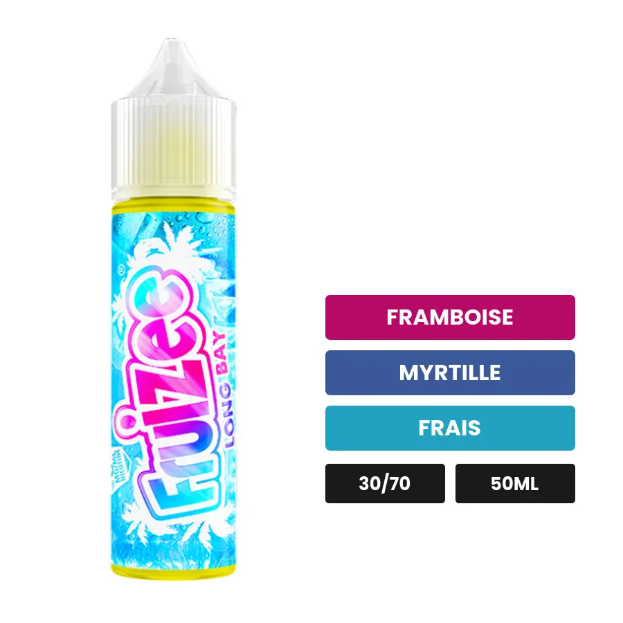 E-liquide Long Bay d'Eliquid France, 50 ml, saveurs framboise, myrtille et frais.