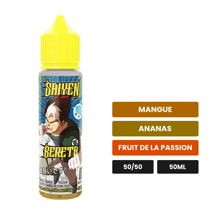 E-liquide Bereta de Swoke, 50 ml, saveurs mangue, ananas et fruit de la passion.