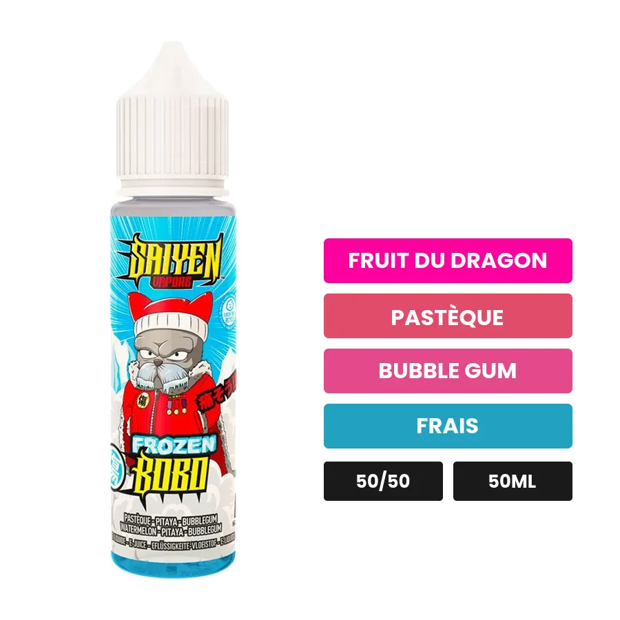 E-liquide Frozen Bobo de Swoke, 50 ml, saveurs fruit du dragon, pastèque, bubble gum et 1 autre.