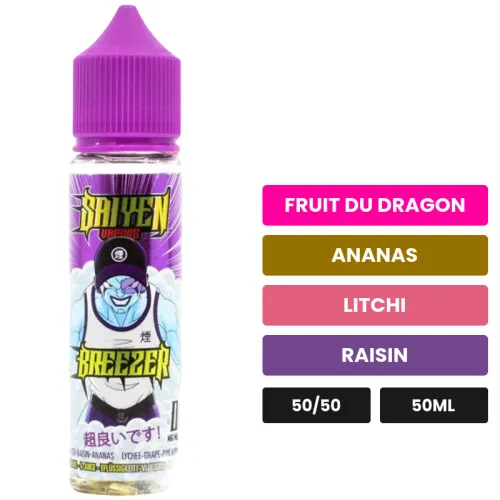 E-liquide Breezer de Swoke, 50 ml, saveurs fruit du dragon, ananas, litchi et 1 autre.