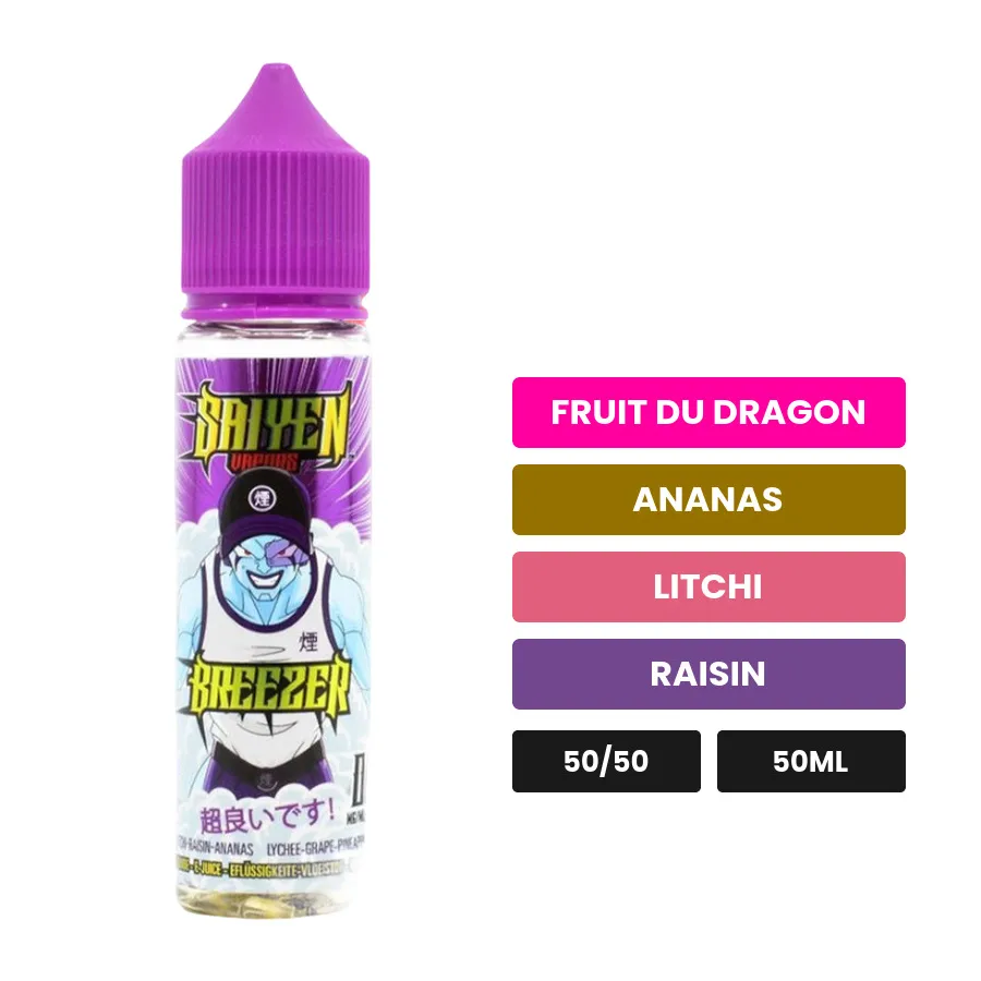 E-liquide Breezer de Swoke, 50 ml, saveurs fruit du dragon, ananas, litchi et 1 autre.