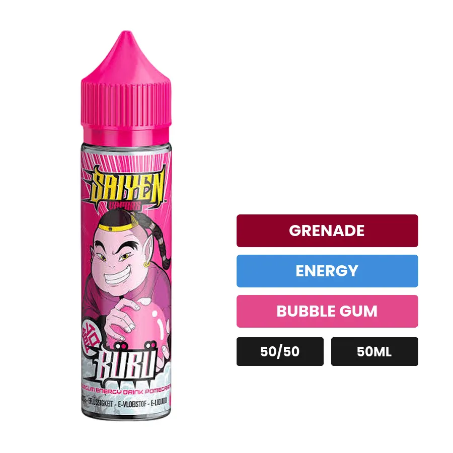 E-liquide Bubu de Swoke, 50 ml, saveurs grenade, energy et bubble gum.