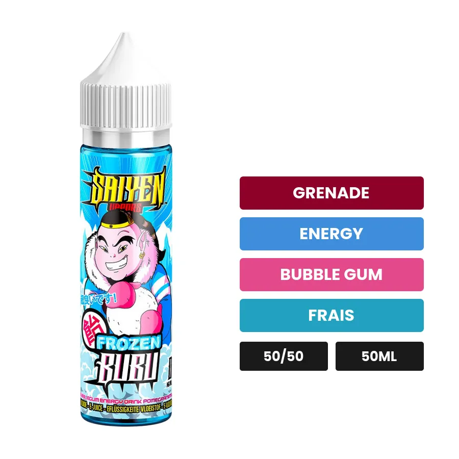 E-liquide Frozen Bubu de Swoke, 50 ml, saveurs grenade, energy, bubble gum et 1 autre.
