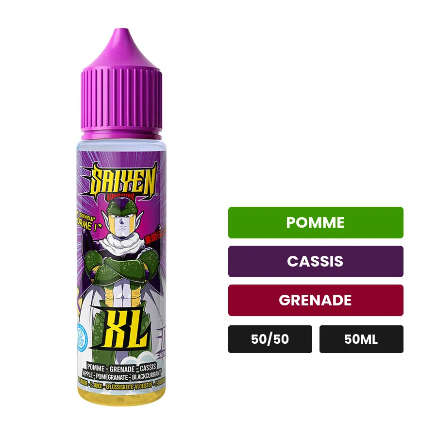 E-liquide Xl de Swoke, 50 ml, saveurs pomme, cassis et grenade.