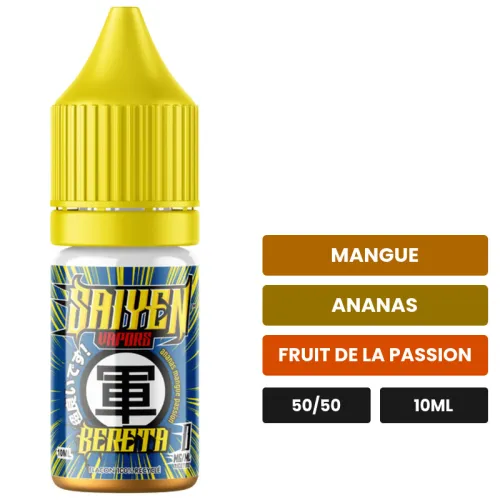 E-liquide Bereta de Swoke, 10 ml, saveurs mangue, ananas et fruit de la passion.