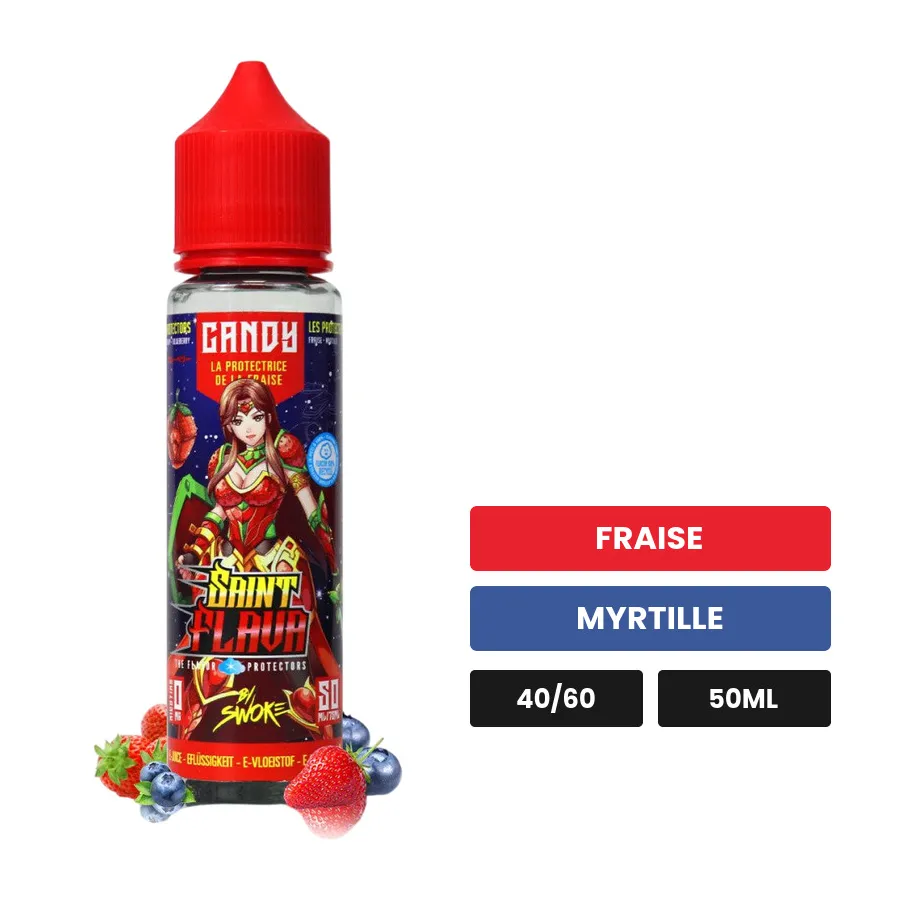 E-liquide Candy de Swoke, 50 ml, saveurs fraise et myrtille.