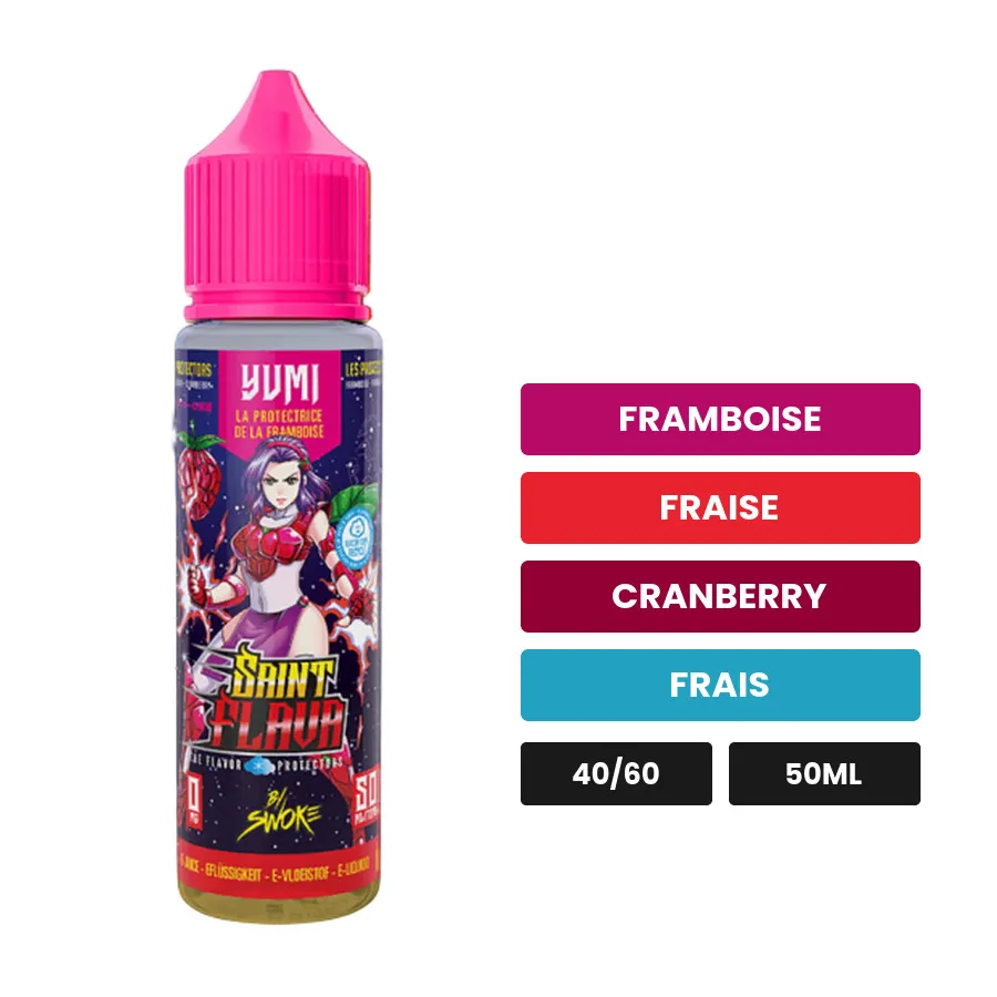 E-liquide Yumi de Swoke, 50 ml, saveurs framboise, fraise, cranberry et 1 autre.