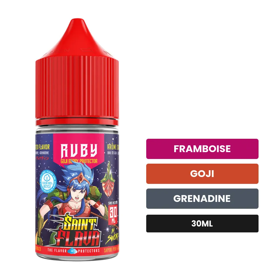 Arome concentre Ruby de Swoke, 30 ml, saveurs framboise, goji et grenadine.