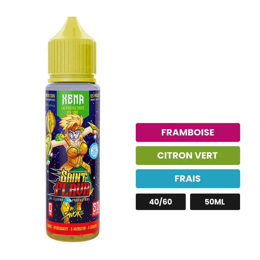 E-liquide Xena de Swoke, 50 ml, saveurs framboise, citron vert et frais.