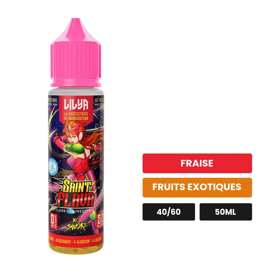 E-liquide Lilya de Swoke, 50 ml, saveurs fraise et fruits exotiques.